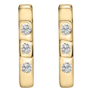 10K Yellow Gold 1/10 Cttw Three Stone Lab Grown Diamond Oval Huggies Hoop Earrings For Sale