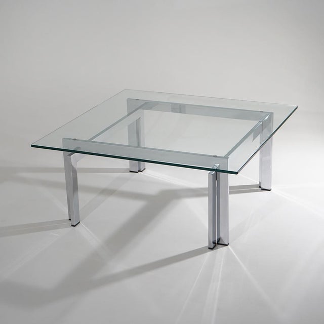 Modern Square Coffee Table in Glass and Steel, 1970s For Sale - Image 3 of 12