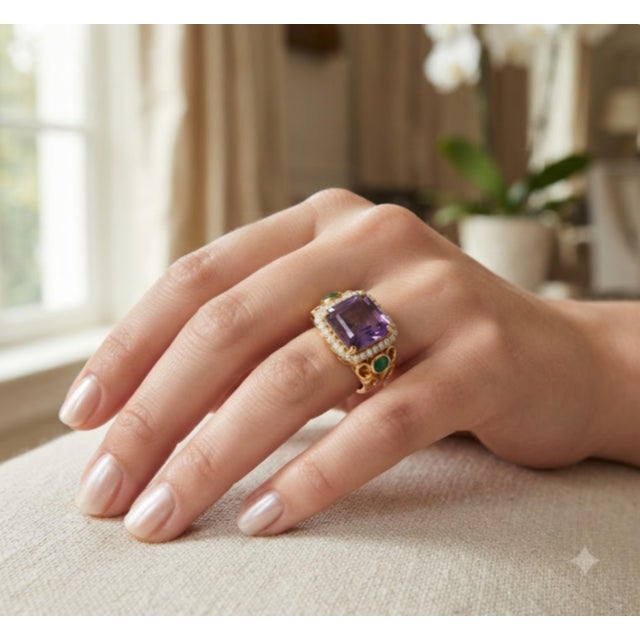 Natural Amethyst 4.75cts & Diamond 0.2cts Ring in 18k Gold For Sale In New York - Image 6 of 8