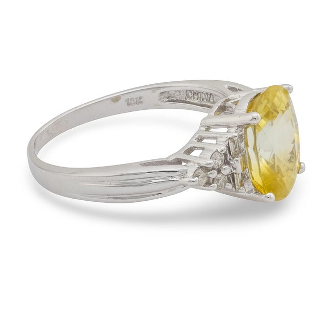Contemporary 1950s Gia 3.90 Carat Ceylon No Heat Yellow Sapphire Diamond 10k White Gold Ring Size 8.75 For Sale - Image 3 of 7