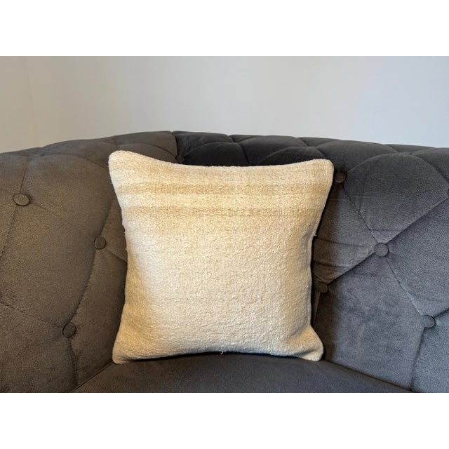 Handwoven Hemp Cushion, Natural Ivory Warm Beige Ombre Pillow, Turkish Anatolian Pillow With Insert, 16x16 In For Sale - Image 9 of 9