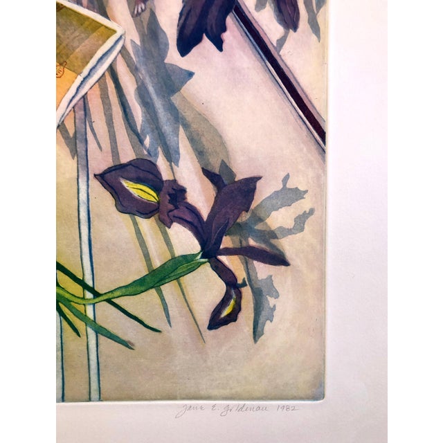 Jane Goldman, Jane Goldman Contemporary Floral Luminous Color Etching Flowers Chinese Geishas, 1982 For Sale - Image 9 of 11