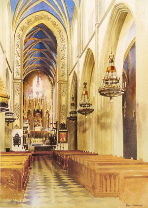 Michal Suffczynski, Cracow, Dominicain Church, 2017, Watercolor
