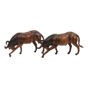 Leather Vintage Decorative Fighting Bulls, Pair