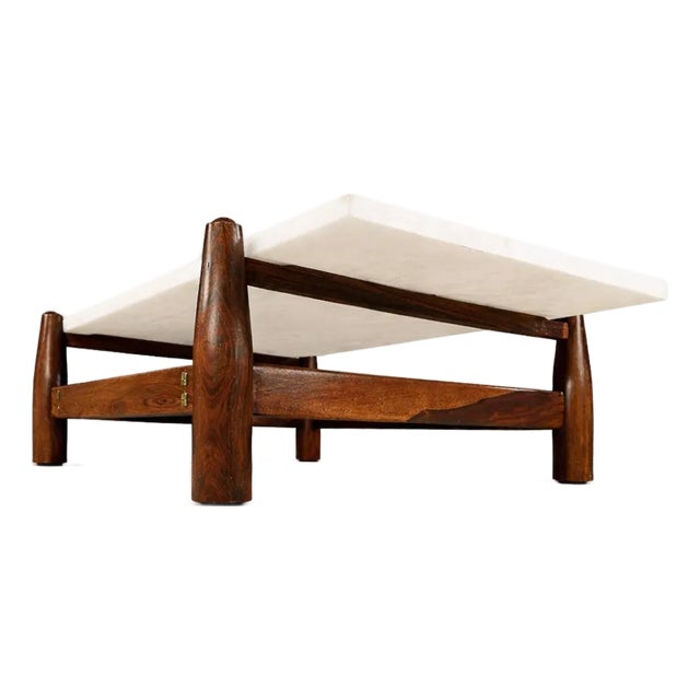 Architectural Brazilian Modern Coffee Table in Rosewood and Marble, Cimo, 1950s For Sale