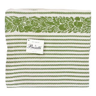 Busatti Italian Handcrafted Jacquard Linen Runner, Off-White & Olive For Sale