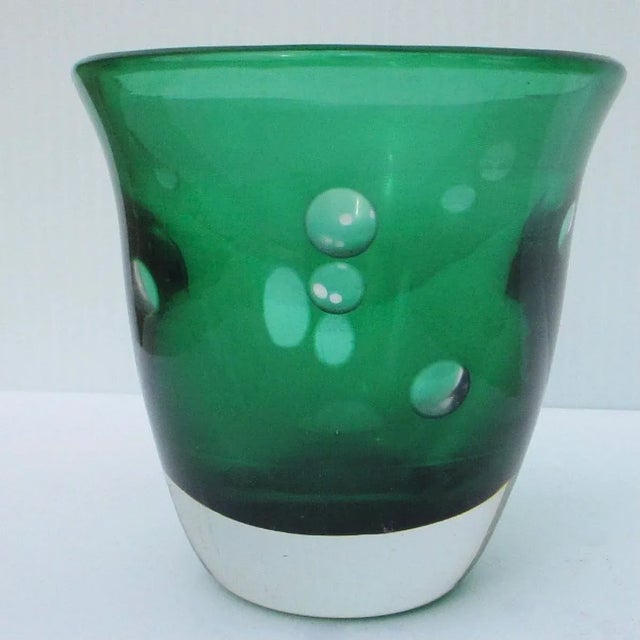 Glass Kosta Boda Vintage Green and Clear Signed Vase For Sale - Image 7 of 7