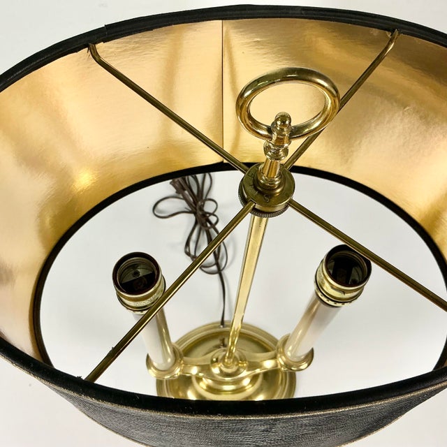 Mid-Century French Regency Neoclassical Bouilette Table Lamp & Reptile Embossed Black Shade For Sale - Image 15 of 15