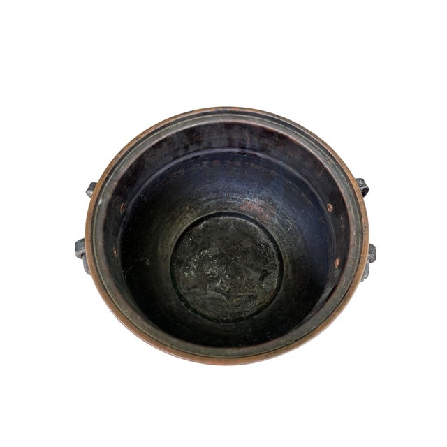 Vintage Turkish Hand-Hammered Copper Cauldron Pot – Gaziantep Asim Kulluk – Wrought Iron Handles For Sale - Image 4 of 7