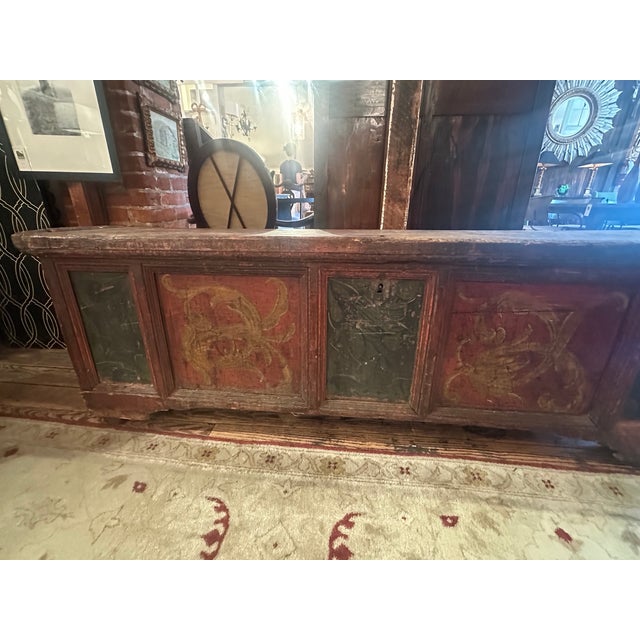 Very Early Hand Painted Italian Large Cassone Trunk With Original Hardware For Sale - Image 15 of 18