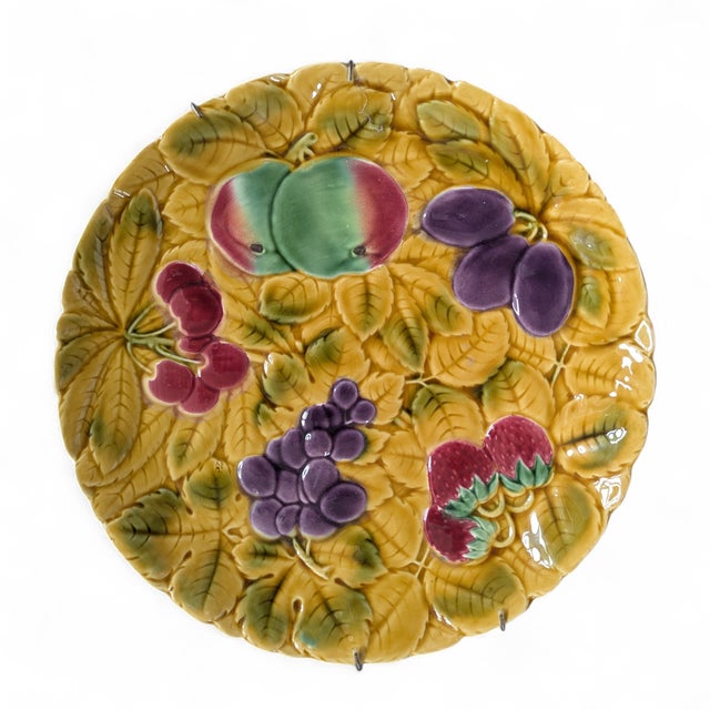 Ceramic Antique French Barbotine Majolica Fruit Decorative Plate For Sale - Image 7 of 16
