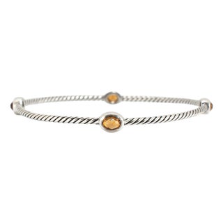 Retired David Yurman Cable Station Citrine 925 Silver Bangle Bracelet For Sale