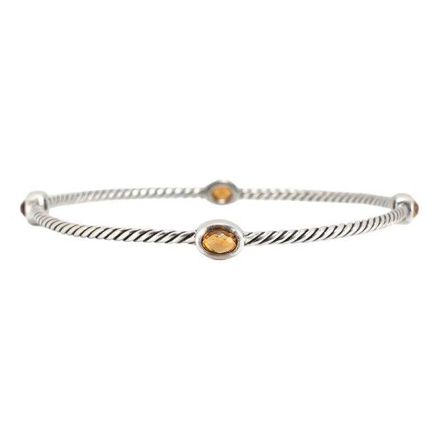 Retired David Yurman Cable Station Citrine 925 Silver Bangle Bracelet For Sale