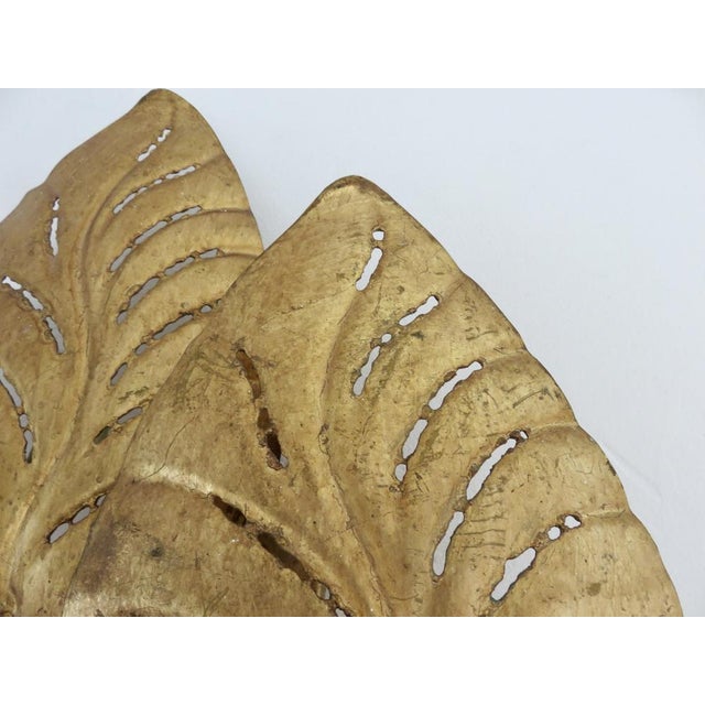 Gold Leaf Wall Sconce in Gold-Tone Metal, 1970s For Sale - Image 4 of 10
