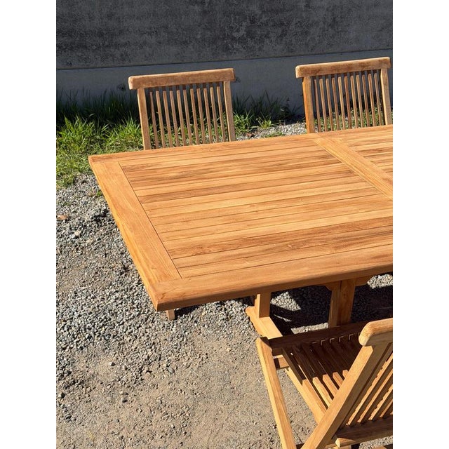 Rectangular Extendable Teak Garden Table and Folding Chairs, Set of 7 For Sale - Image 4 of 10