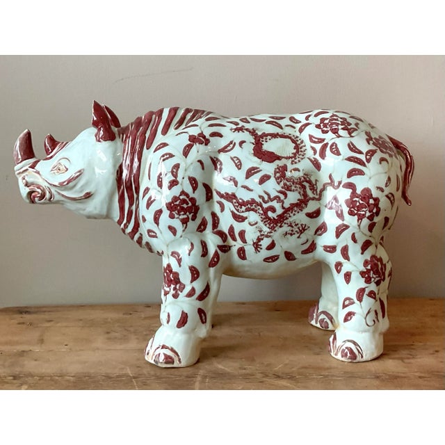 Vintage Boho Glazed Ceramic Ming Rhinoceros For Sale - Image 11 of 11