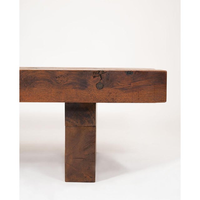 French Brutalist coffee table, handcrafted in solid oak, circa 1960. A striking example of mid-20th century Brutalist design.