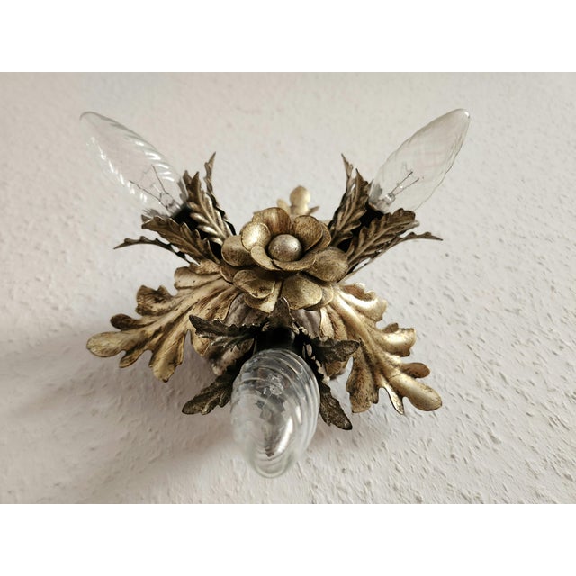 Vintage Florentine Floral Hand-Forged Silver-Plated 3-Light Flush Mount from Banci Firenze, Italy, Florence 1960s, Set of 5 For Sale - Image 4 of 18