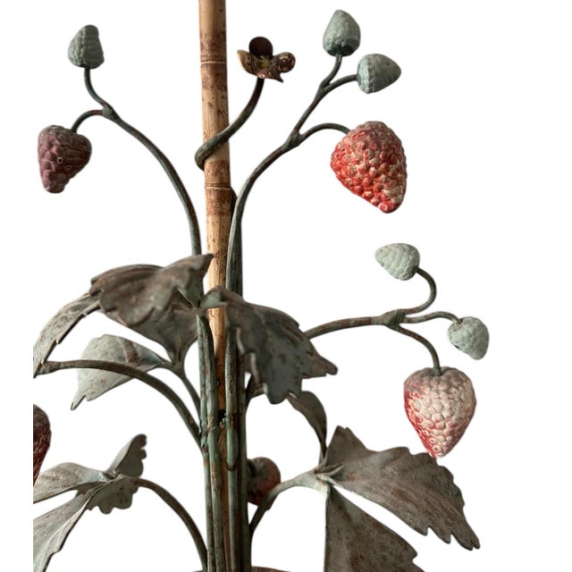 Vintage Italian Tole Peinte Potted Strawberry Plant Sculpture / Toleware Floral / Flower Arrangement, Made in Italy, a Pair For Sale - Image 10 of 12