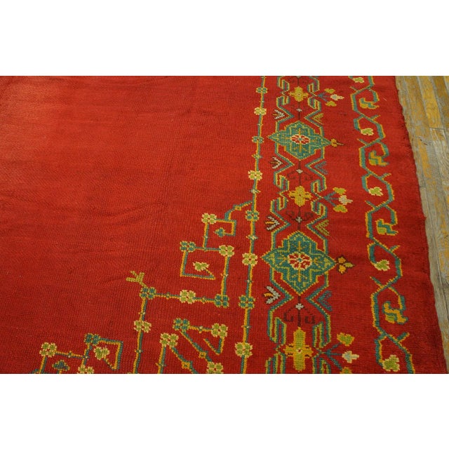 Jaw-Dropping Red Open Field Allover-Geometric Design Antique Turkish Decorative Oushak Rug For Sale - Image 11 of 12