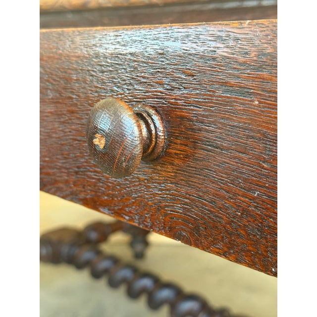 19th Spanish Walnut Desk or Console Table With Two Drawers & Solomonic Legs For Sale - Image 12 of 12