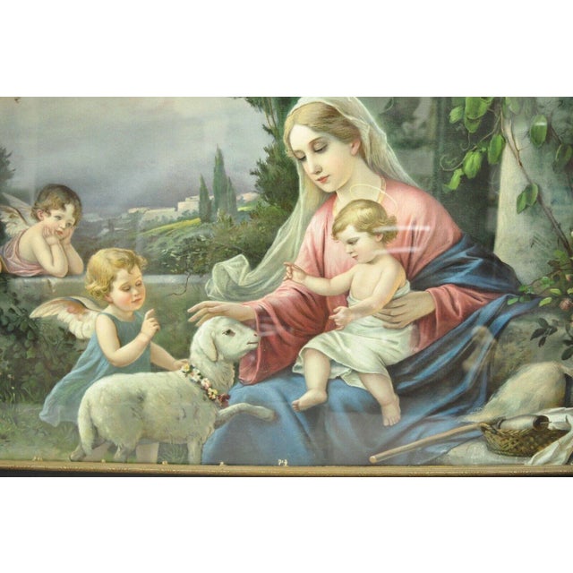 Art Nouveau Vintage Mataloni Giovanni Large Art Print of Mary Jesus Lamb Angels For Sale - Image 3 of 12