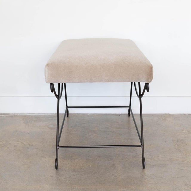 Textile Iron Loop Bench, Brown Mohair For Sale - Image 7 of 9