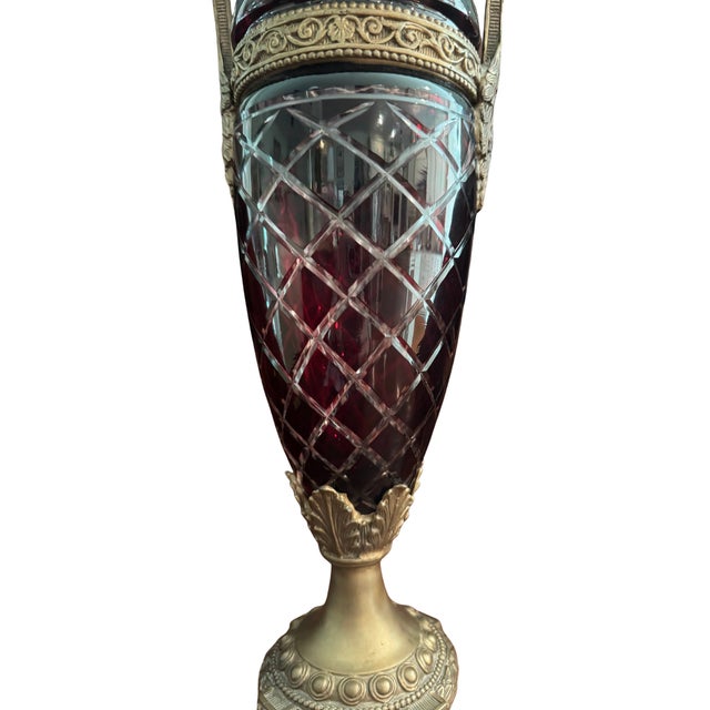 Late 19th Century Tall Statement Antique Ruby Cut to Clear Crystal Lidded Urn With Second Empire Style Bronze Mounts For Sale - Image 5 of 18