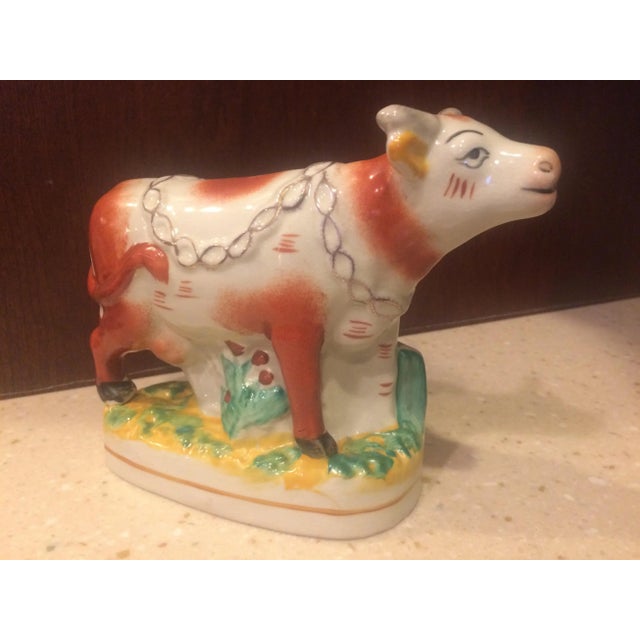 Ceramic Staffordshire Style Ceramic Cow Figurine For Sale - Image 7 of 7