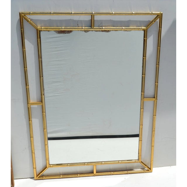 1970s Mid Century Modern Brass Faux Bamboo Wall Mirror Italy For Sale - Image 5 of 11
