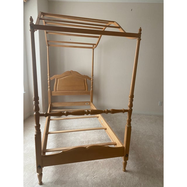 Vintage Exquisite Ethan Allen Country French Canopy/Poster Twin Bed Bisque For Sale - Image 10 of 12