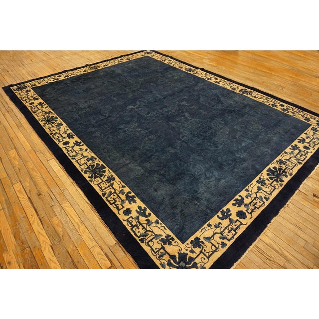 Contemporary Spectacular Royal Blue Open Field in Allover-Floral Antique Chinese Peking Rug For Sale - Image 3 of 12