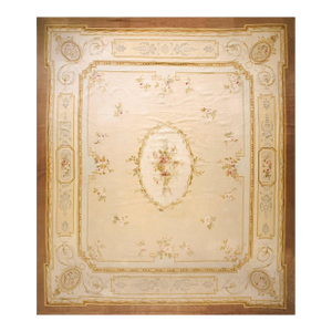 Elegant Ivory Background Color With Special Medallion Design Antique French Aubusson Square Area Rug