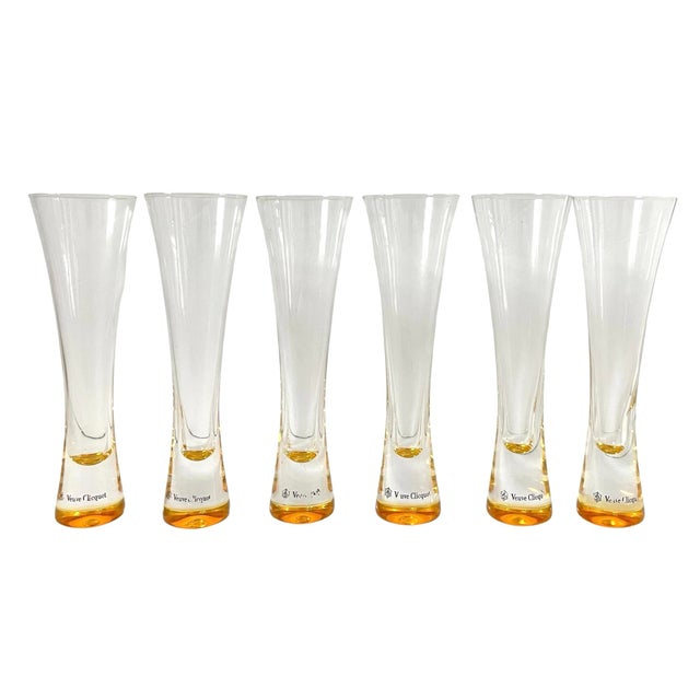 Contemporary 6 Veuve Clicquot Glass Champagne Orange Amber Bottom Flutes. France For Sale - Image 3 of 6