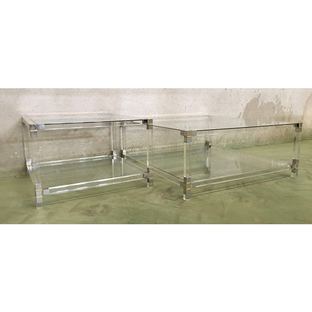 Midcentury Square Lucite Coffee Table With Chromed Metal Details For Sale In Miami - Image 6 of 13
