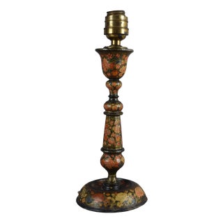 Antique Hand-Painted Kashmiri Wooden Table Lamp Base, 1910s For Sale