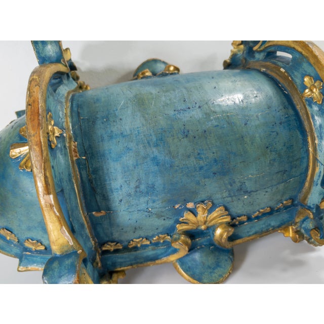 19th Century or Earlier Italian Venetian Painted Blue and Gold Cradle or Centerpiece For Sale - Image 12 of 12