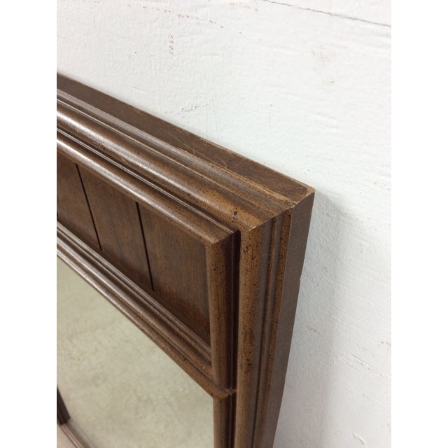 Mid Century Modern Rectangular Wall Mirror With Inlaid Wood Panel on Top of Frame For Sale - Image 13 of 17