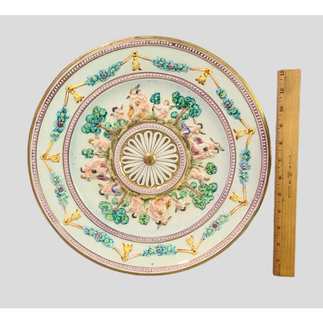 Large Vintage Capodimonte Italian Relief Charger Wall Plate Floral, garland Cherubs. Good condition, minor nick old...
