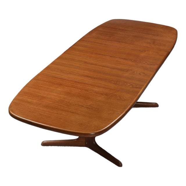 Expanding Danish Teak Oval Trestle Leg Dining Table by Rasmus For Sale