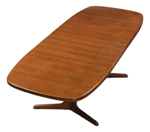 Expanding Danish Teak Oval Trestle Leg Dining Table by Rasmus
