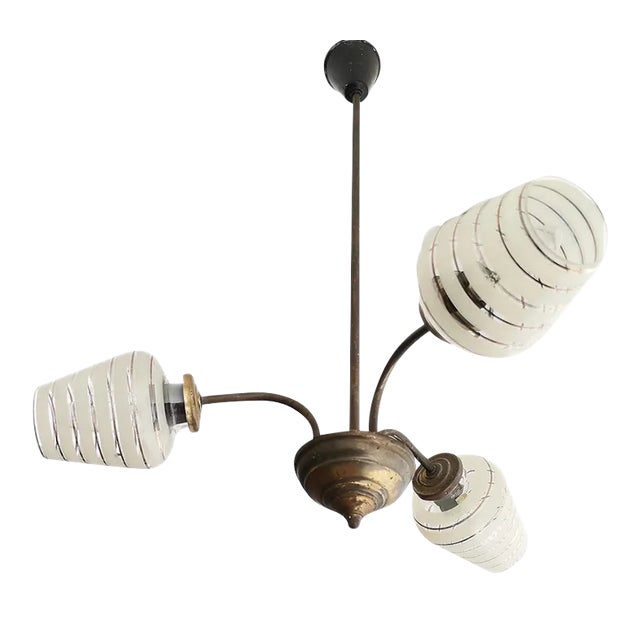 Mid-Century Glass and Brass 3-Light Sputnik Light For Sale