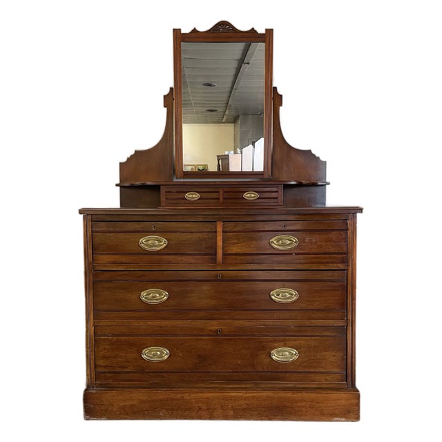 Early 20th Century Mahogany Dressing Chest With Mirror For Sale