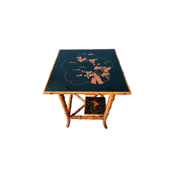 Regency Black Lacquered & Faux Bamboo Side Table For Sale - Image 4 of 4
