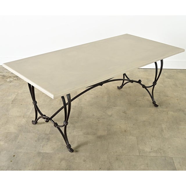 Light Gray French Vintage Iron Base Dining Table & Painted Wood Top For Sale - Image 8 of 12