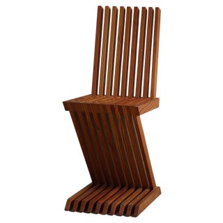 Scandinavian Sculptural Zig Zag Chair in Pine, 1980s For Sale