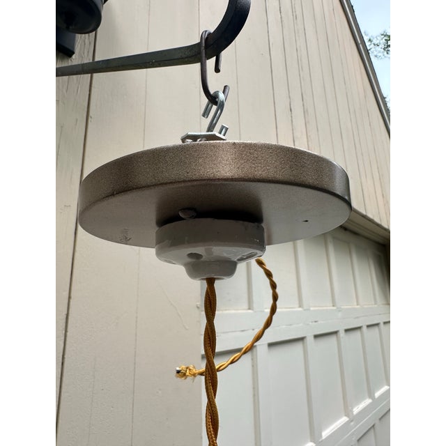 Vintage Knob and Tube Hanging Fixture With Pinwheel Shade For Sale - Image 4 of 5