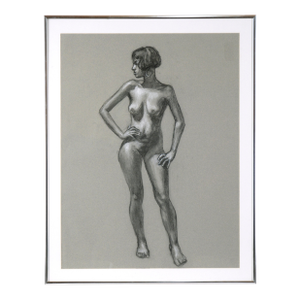 "Standing Figure" Nude in Charcoal and Color Pencil on Paper by George Wishon