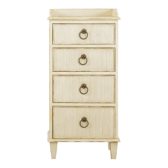 Modern History Four Drawer Gustavian Bedside Cabinet - Antique White For Sale