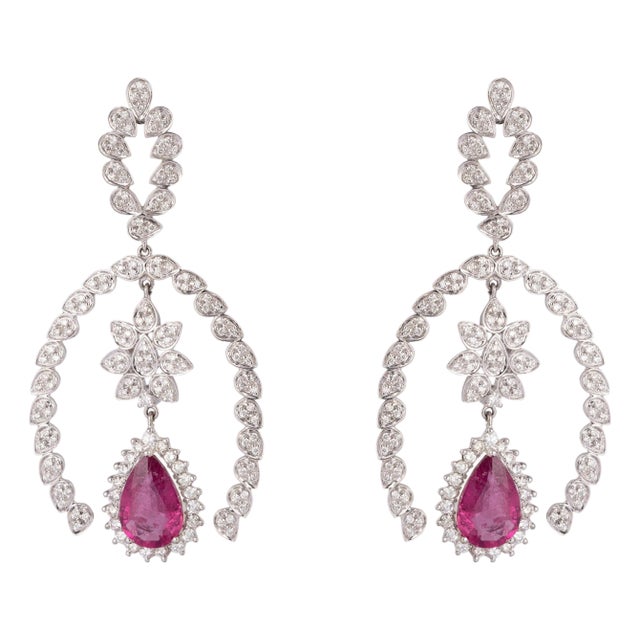 Diamond Ruby Light Earring in 18k gold For Sale